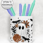 19157 ghost orange floral personalised pen pot 2
