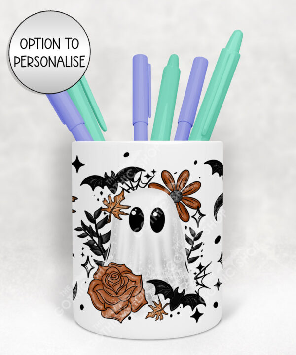 19157 ghost orange floral personalised pen pot 2