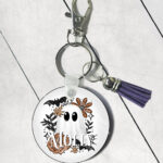 19163 ghost orange floral personalised keyring01