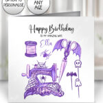 sew magical purple or pink stripe gothic birthday or halloween card with option to personalise