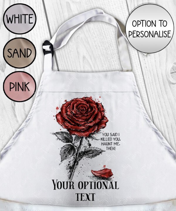 wuthering heights crimson rose haunt me apron with option to personalise