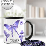 19208 personalised purple moth mushroom gothic witchy mug coaster