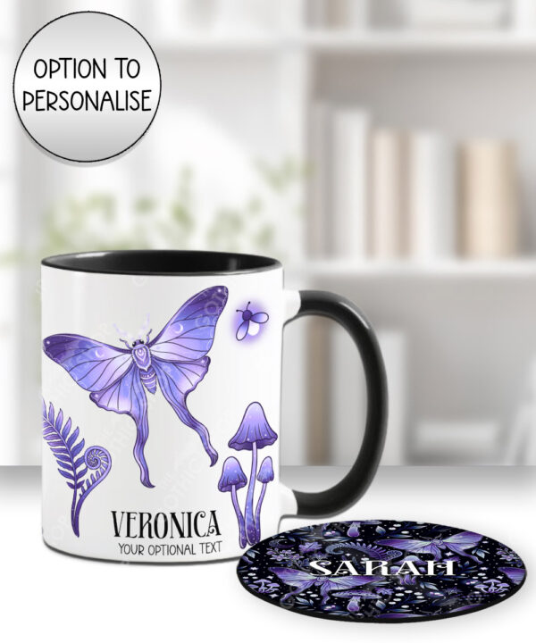 19208 personalised purple moth mushroom gothic witchy mug coaster