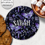19209 personalised purple moth mushroom gothic witchy coaster 1