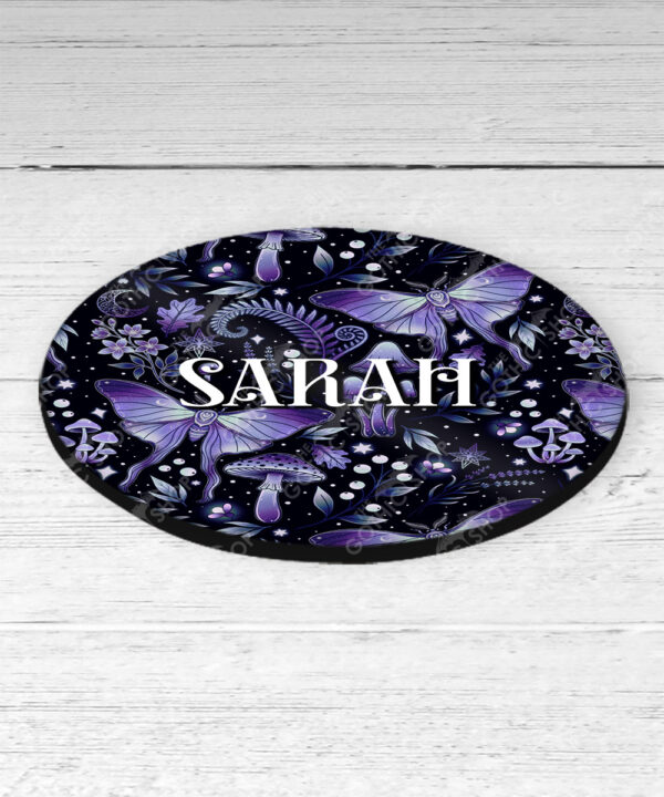 19209 personalised purple moth mushroom gothic witchy coaster 2