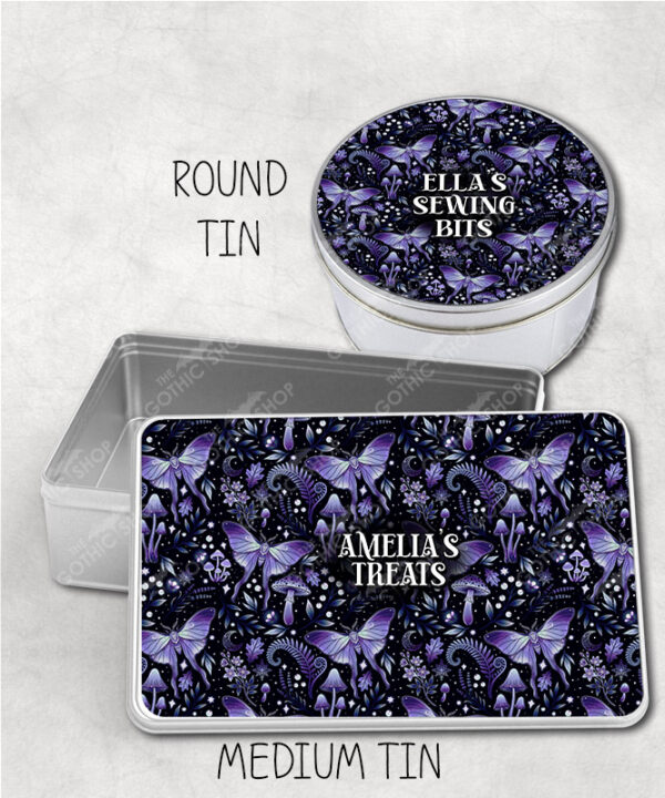 19213 personalised purple moth mushroom gothic witchy storage tin 1