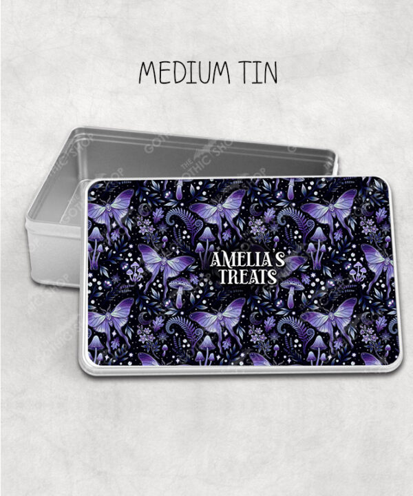 19213 personalised purple moth mushroom gothic witchy storage tin 2