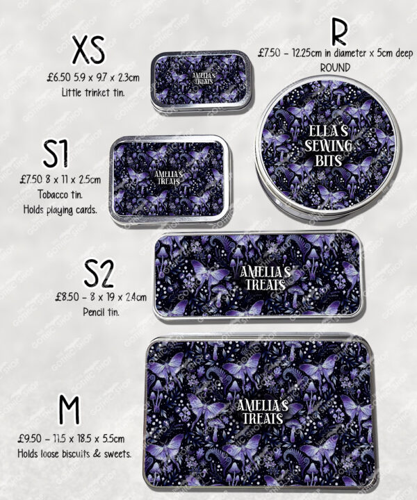 19213 personalised purple moth mushroom gothic witchy storage tin 5