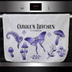19214 personalised purple moth mushroom gothic witchy tea towel 1