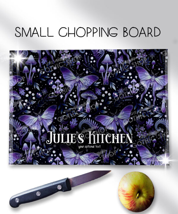 19215 personalised purple moth mushroom gothic witchy chopping board 1
