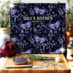 19215 personalised purple moth mushroom gothic witchy chopping board 2