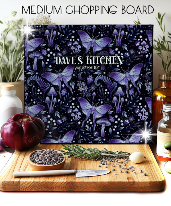 19215 personalised purple moth mushroom gothic witchy chopping board 2