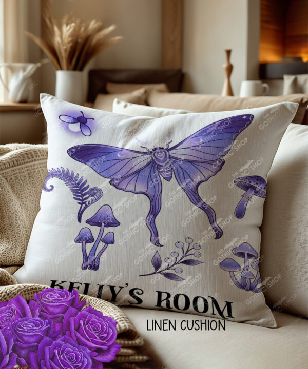 19218 personalised purple moth mushroom gothic witchy cushion 2