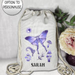 19219 personalised purple moth mushroom gothic witchy drawstring bag 1