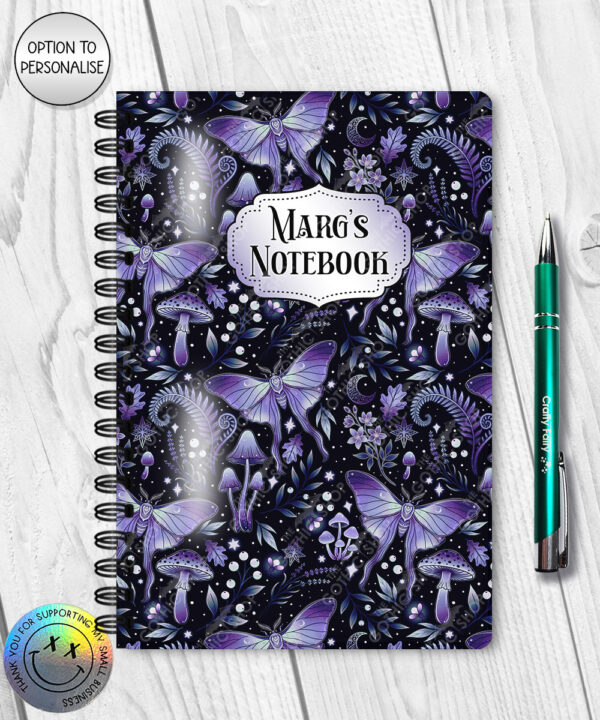 19220 personalised purple moth mushroom gothic witchy a5 notebook 1