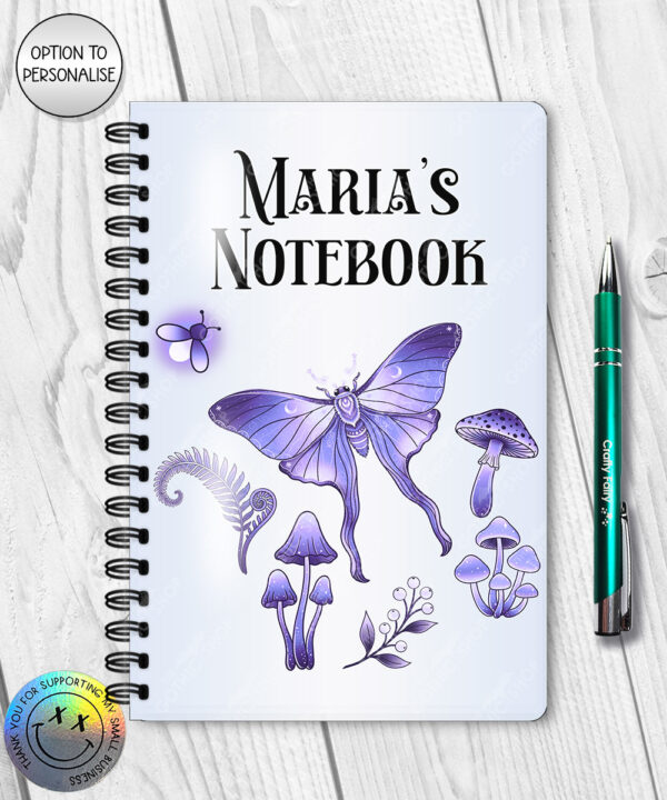 19221 personalised purple moth mushroom gothic witchy a5 notebook 1