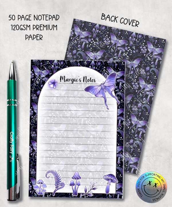 19222 personalised purple moth mushroom gothic witchy a6 notepad 1