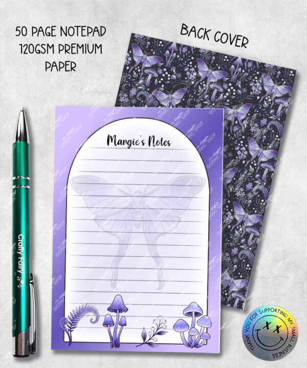 19223 personalised purple moth mushroom gothic witchy a6 notepad 1
