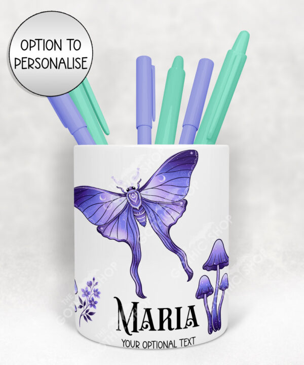 19225 personalised purple moth mushroom gothic witchy pen pot 2