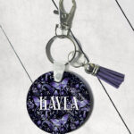 19231 personalised purple moth mushroom gothic witchy badge keyring