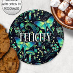 19236 personalised green moth gothic witchy coaster 1