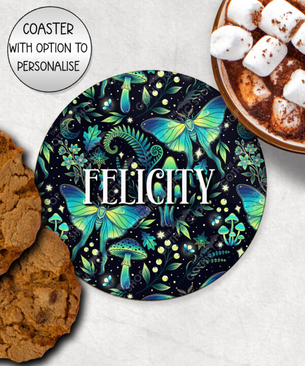 19236 personalised green moth gothic witchy coaster 1