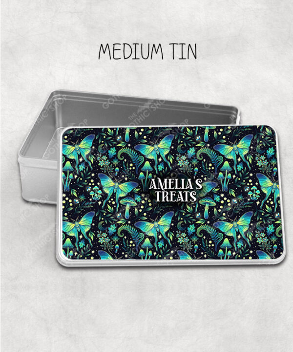 19240 personalised green moth mushroom gothic witchy storage tin 1