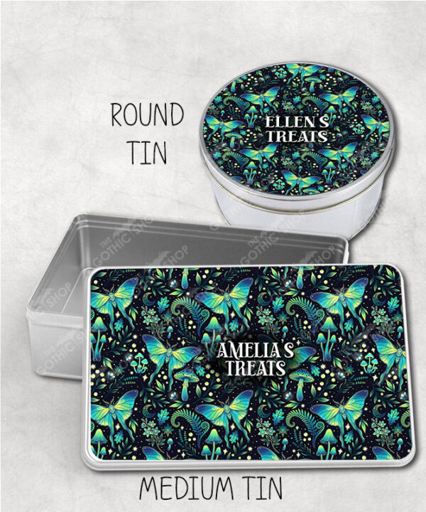 19240 personalised green moth mushroom gothic witchy storage tin 4