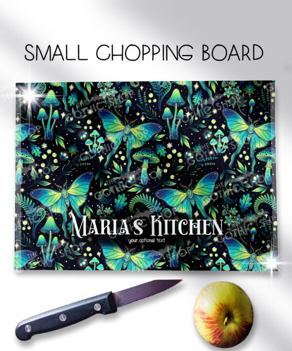 19242 personalised green moth mushroom gothic witchy chopping board 1
