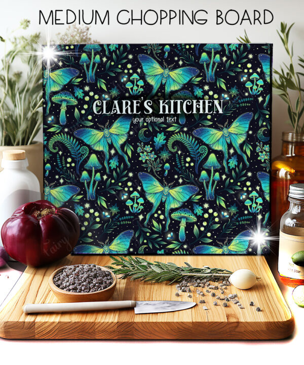 19242 personalised green moth mushroom gothic witchy chopping board 2