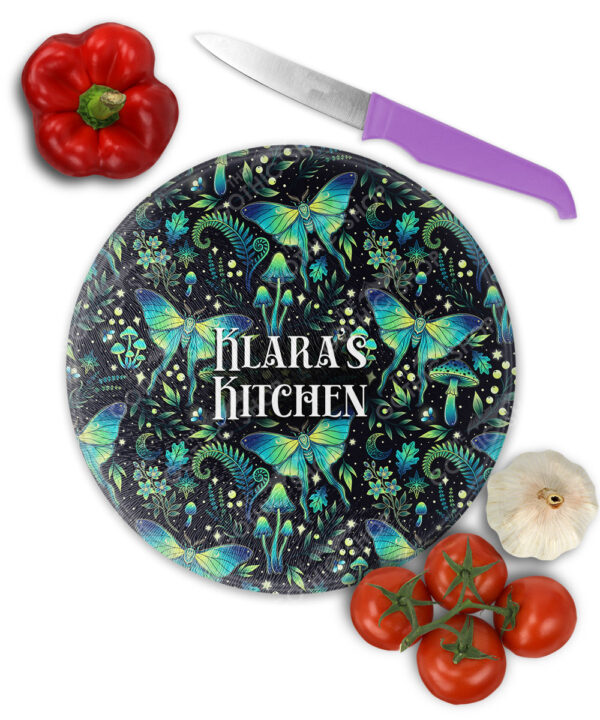 19243 personalised green moth mushroom gothic witchy chopping board 1