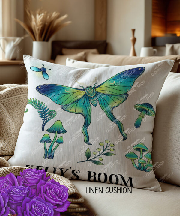 19245 personalised green moth mushroom gothic witchy cushion 2