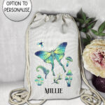 19246 personalised green moth mushroom gothic witchy drawstring bag 1