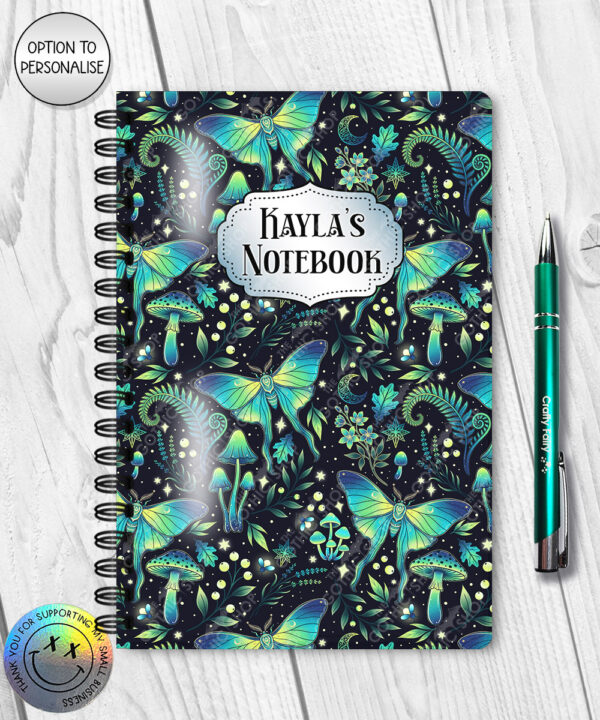 19247 personalised green moth mushroom gothic witchy a5 notebook 1