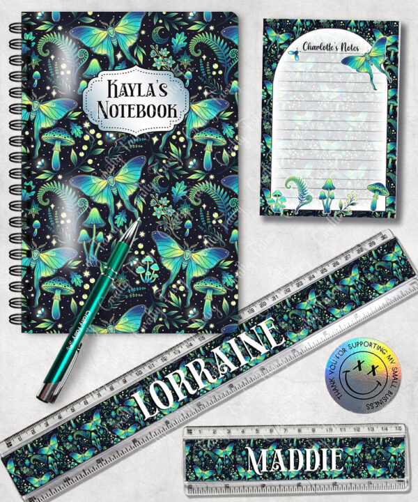 19247 personalised green moth mushroom gothic witchy a5 notebook 3
