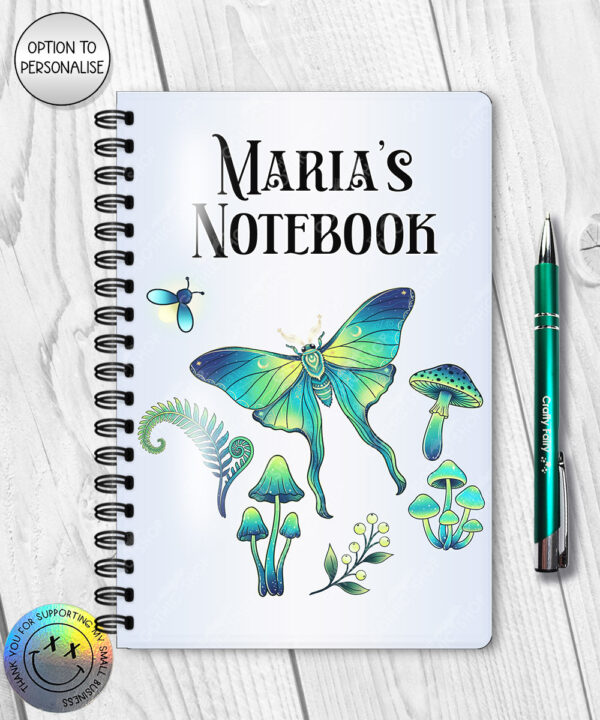 19248 personalised green moth mushroom gothic witchy a5 notebook 1