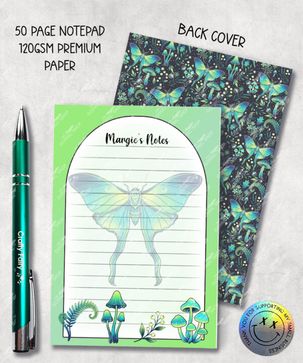 19250 personalised green moth mushroom gothic witchy a6 notepad