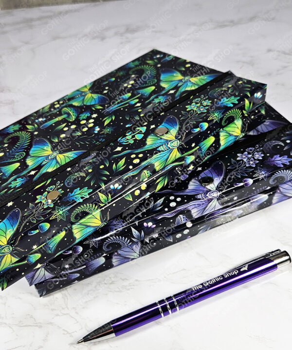 mystic forest purple moths & mushrooms witchy weekly planner & notepad gothic book