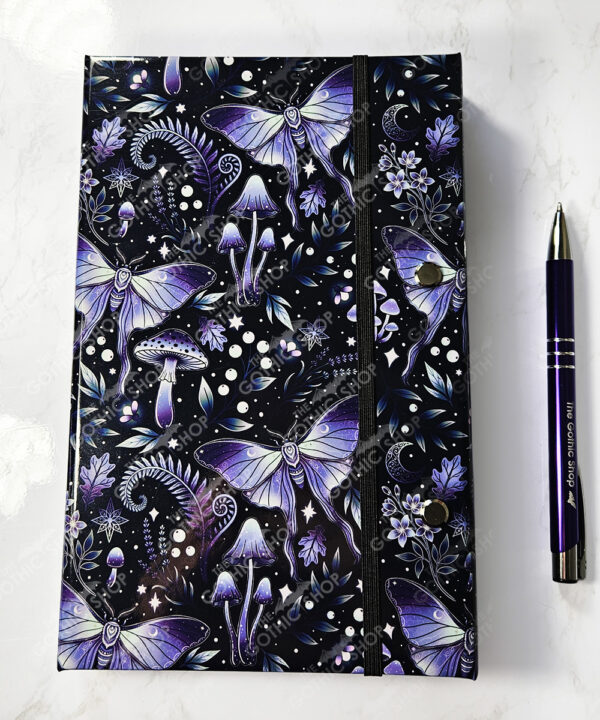 mystic forest purple moths & mushrooms witchy weekly planner & notepad gothic book