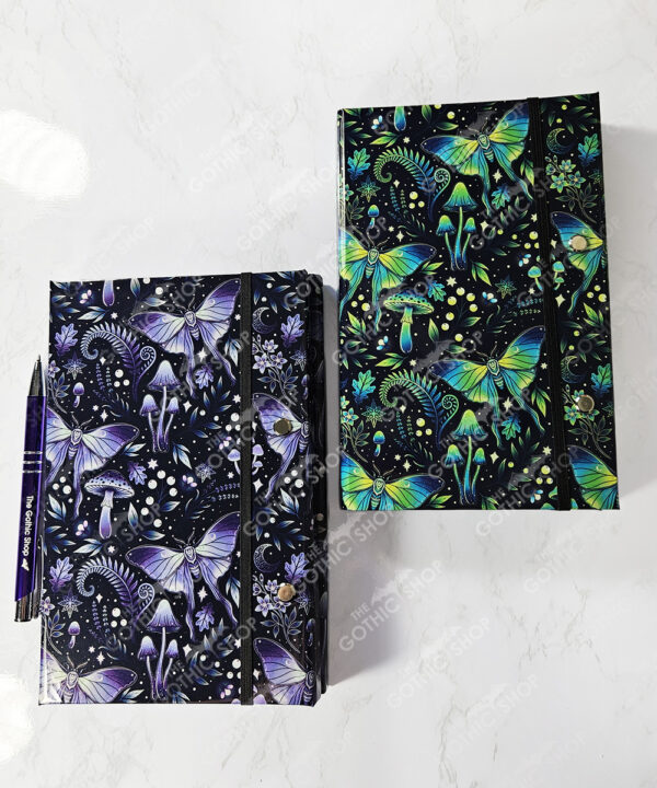 mystic forest purple moths & mushrooms witchy weekly planner & notepad gothic book