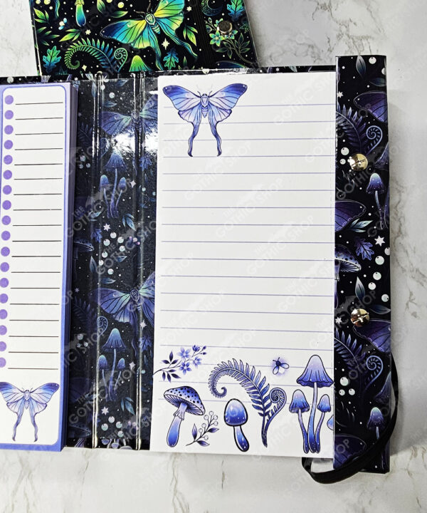 mystic forest purple moths & mushrooms witchy weekly planner & notepad gothic book
