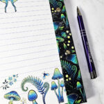 mystic forest green moths & mushrooms witchy weekly planner & notepad gothic book