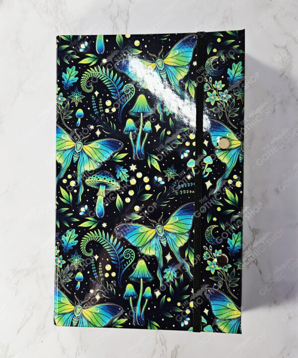 mystic forest green moths & mushrooms witchy weekly planner & notepad gothic book