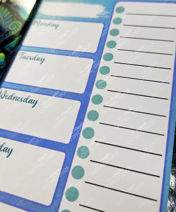mystic forest green moths & mushrooms witchy weekly planner & notepad gothic book