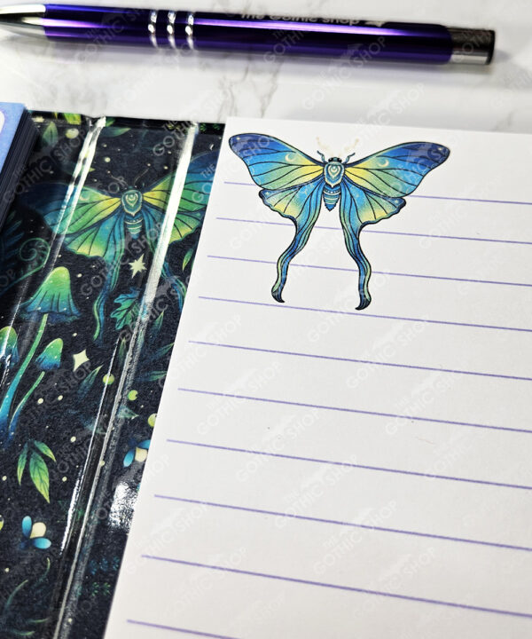 mystic forest green moths & mushrooms witchy weekly planner & notepad gothic book
