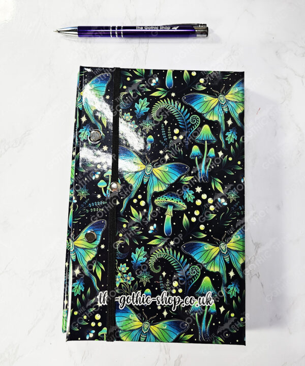 mystic forest green moths & mushrooms witchy weekly planner & notepad gothic book
