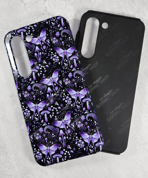 mystic forest green moths & mushrooms witchy gothic gothic phone case for iphone 17, iphone 16, 15, 14, magsafe, samsung galaxy s24, s25
