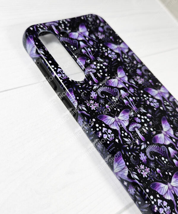 mystic forest green moths & mushrooms witchy gothic gothic phone case for iphone 17, iphone 16, 15, 14, magsafe, samsung galaxy s24, s25