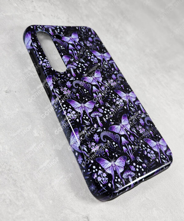 mystic forest green moths & mushrooms witchy gothic gothic phone case for iphone 17, iphone 16, 15, 14, magsafe, samsung galaxy s24, s25