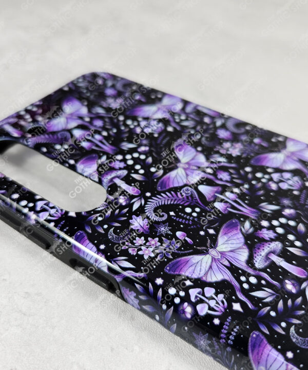 mystic forest green moths & mushrooms witchy gothic gothic phone case for iphone 17, iphone 16, 15, 14, magsafe, samsung galaxy s24, s25